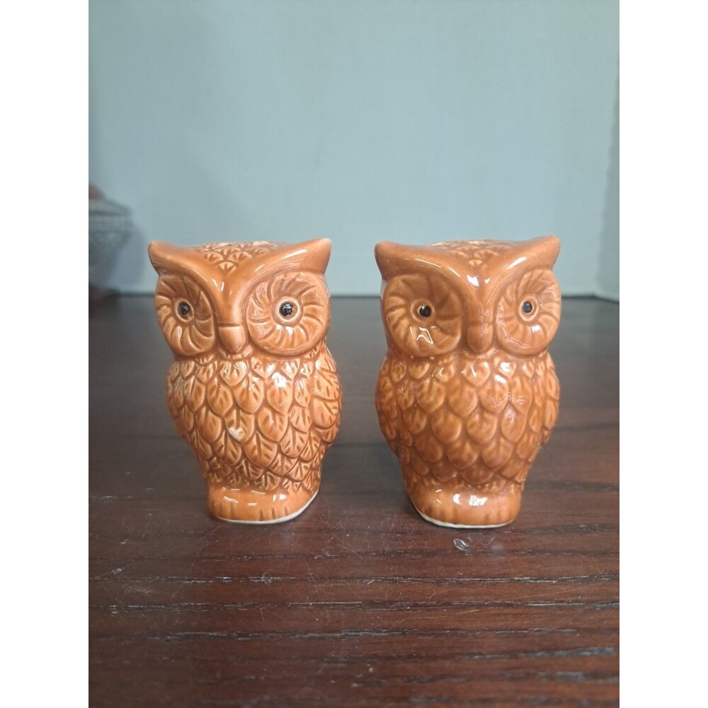 Vintage Brown Owl Ceramic Salt And Pepper Shaker Set